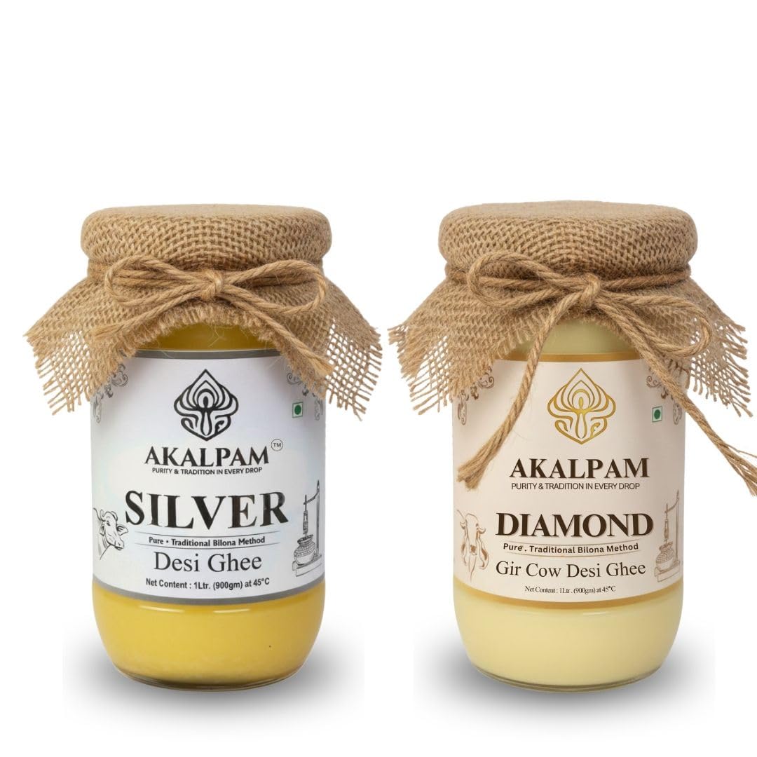 Akalpam A2 Desi Ghee Combo (1L + 1L) Silver + Diamond