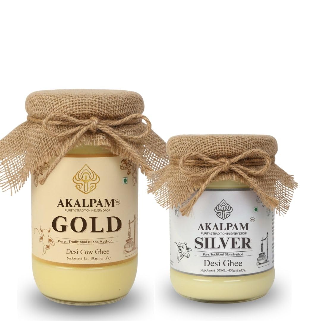 Gold Desi Cow Ghee 1L & Silver Buffalo Desi Ghee 500ML Combo