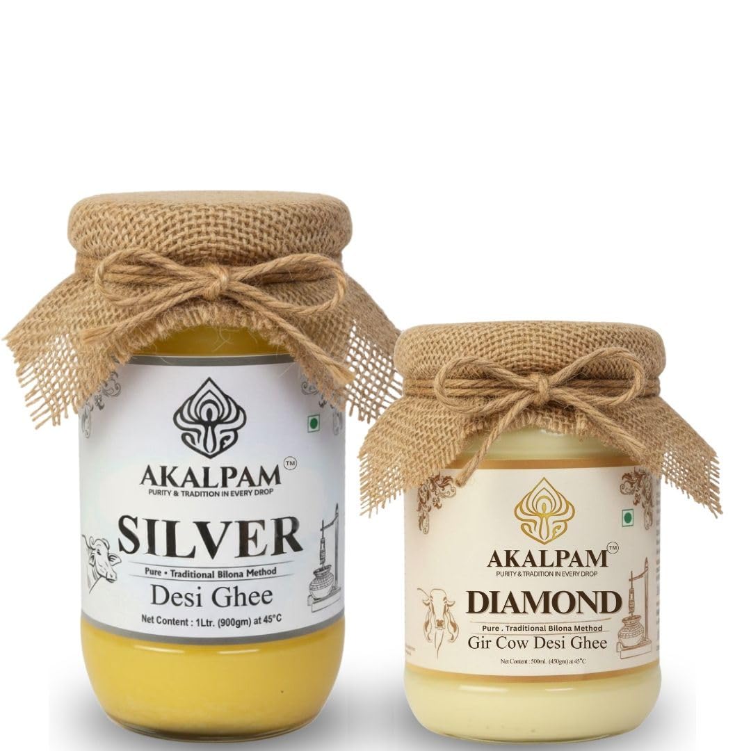 Silver Buffalo Ghee (1L) + Diamond Gir Cow A2 Ghee (500ml) Combo