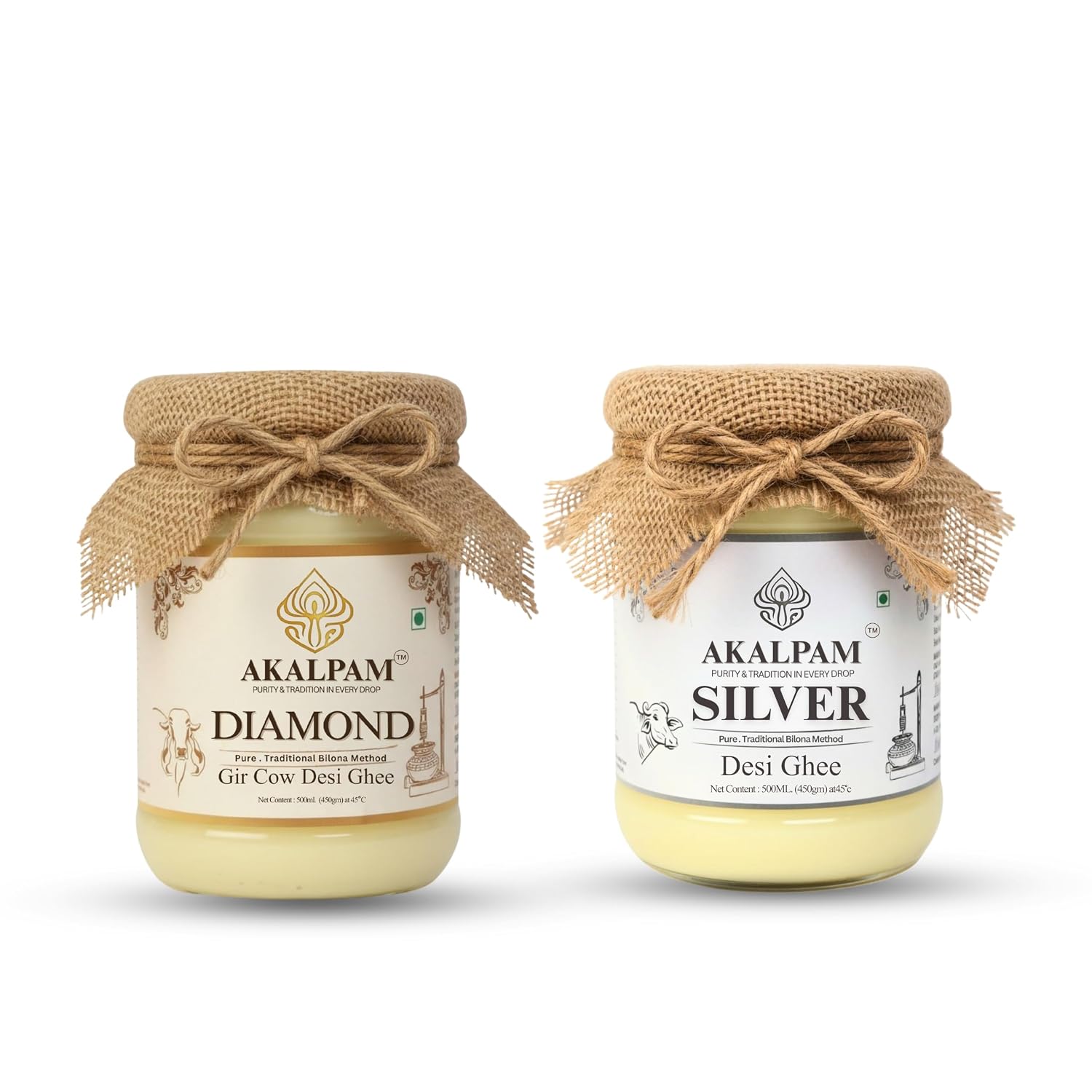 Diamond Gir Cow Ghee 500ml & Silver Buffalo Desi Ghee 500ml Combo